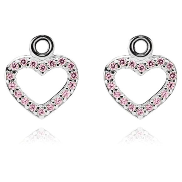 Pandora Small Pink Heart Earring Charms Sterling Silver with Pink Zirconia - Picture 1 of 6